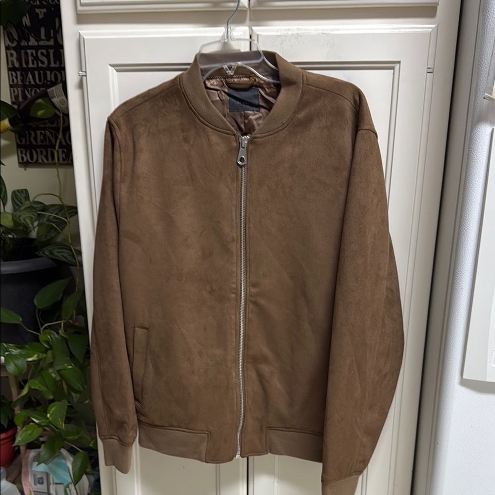 Brown Bomber Jacket with Ribbed Details